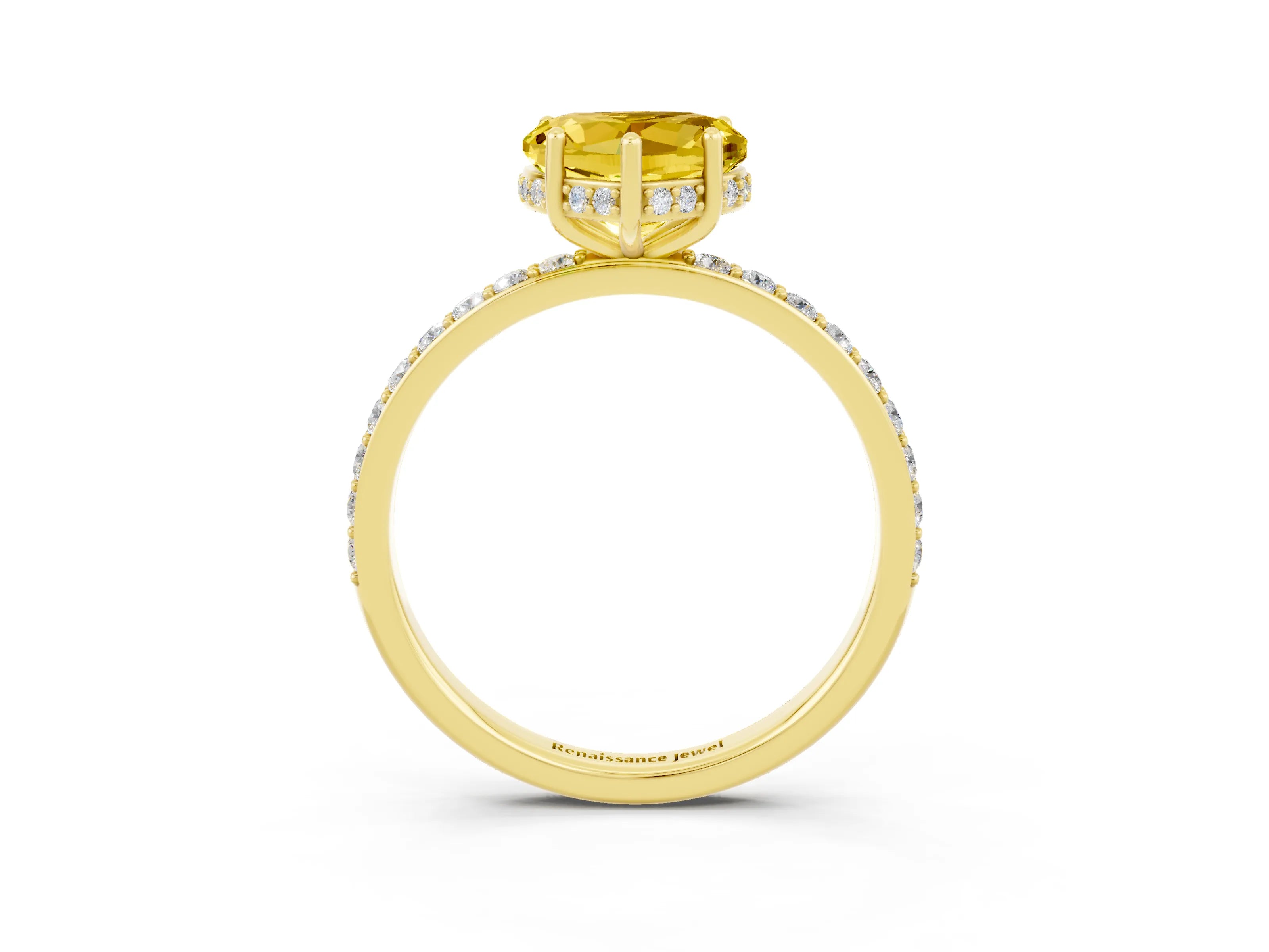 Yellow gold Heart Cut Yellow Sapphire Solitaire Ring with Pavé Band and Hidden Halo_50
