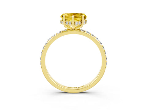 Yellow gold Heart Cut Yellow Sapphire Solitaire Ring with Pavé Band and Hidden Halo_50