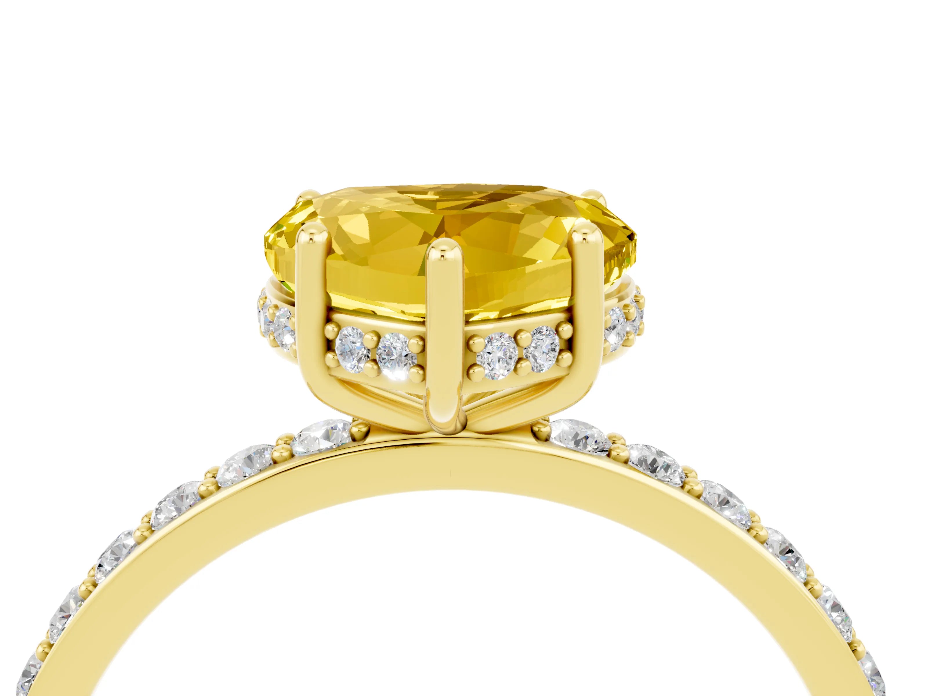 Yellow gold Heart Cut Yellow Sapphire Solitaire Ring with Pavé Band and Hidden Halo_51