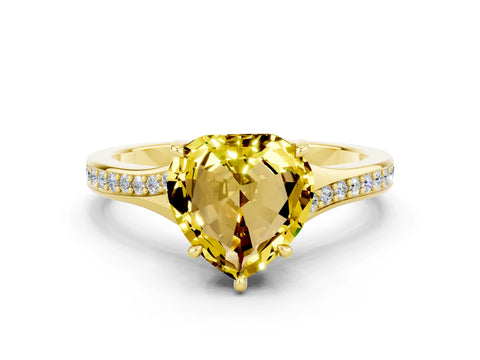 Yellow gold Heart Cut Yellow Sapphire Solitaire Ring with Pavé Band and Prong Setting_12