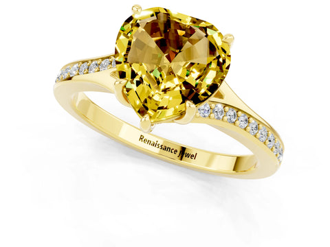 Yellow gold Heart Cut Yellow Sapphire Solitaire Ring with Pavé Band and Prong Setting_13