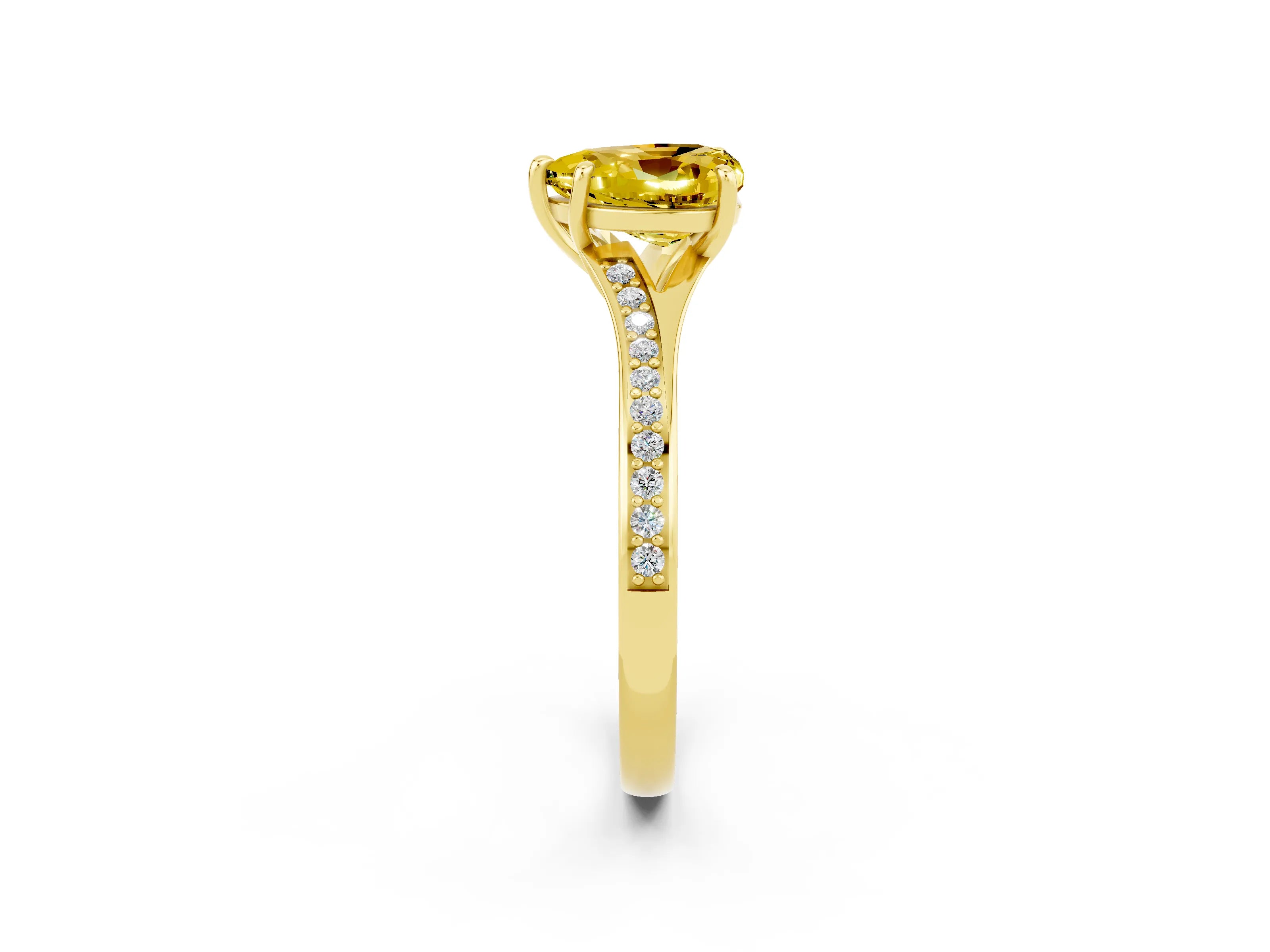 Yellow gold Heart Cut Yellow Sapphire Solitaire Ring with Pavé Band and Prong Setting_14