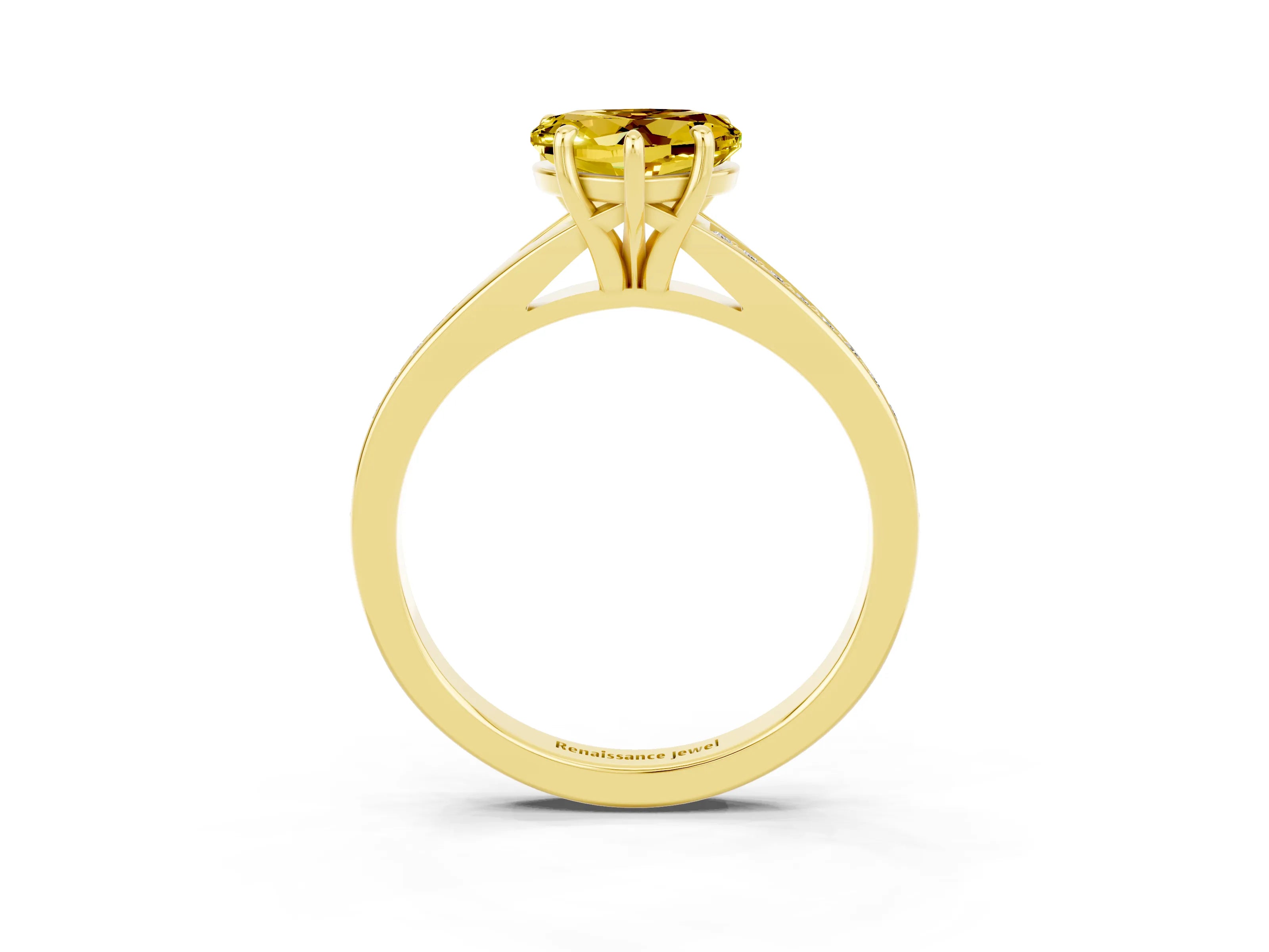 Yellow gold Heart Cut Yellow Sapphire Solitaire Ring with Pavé Band and Prong Setting_15