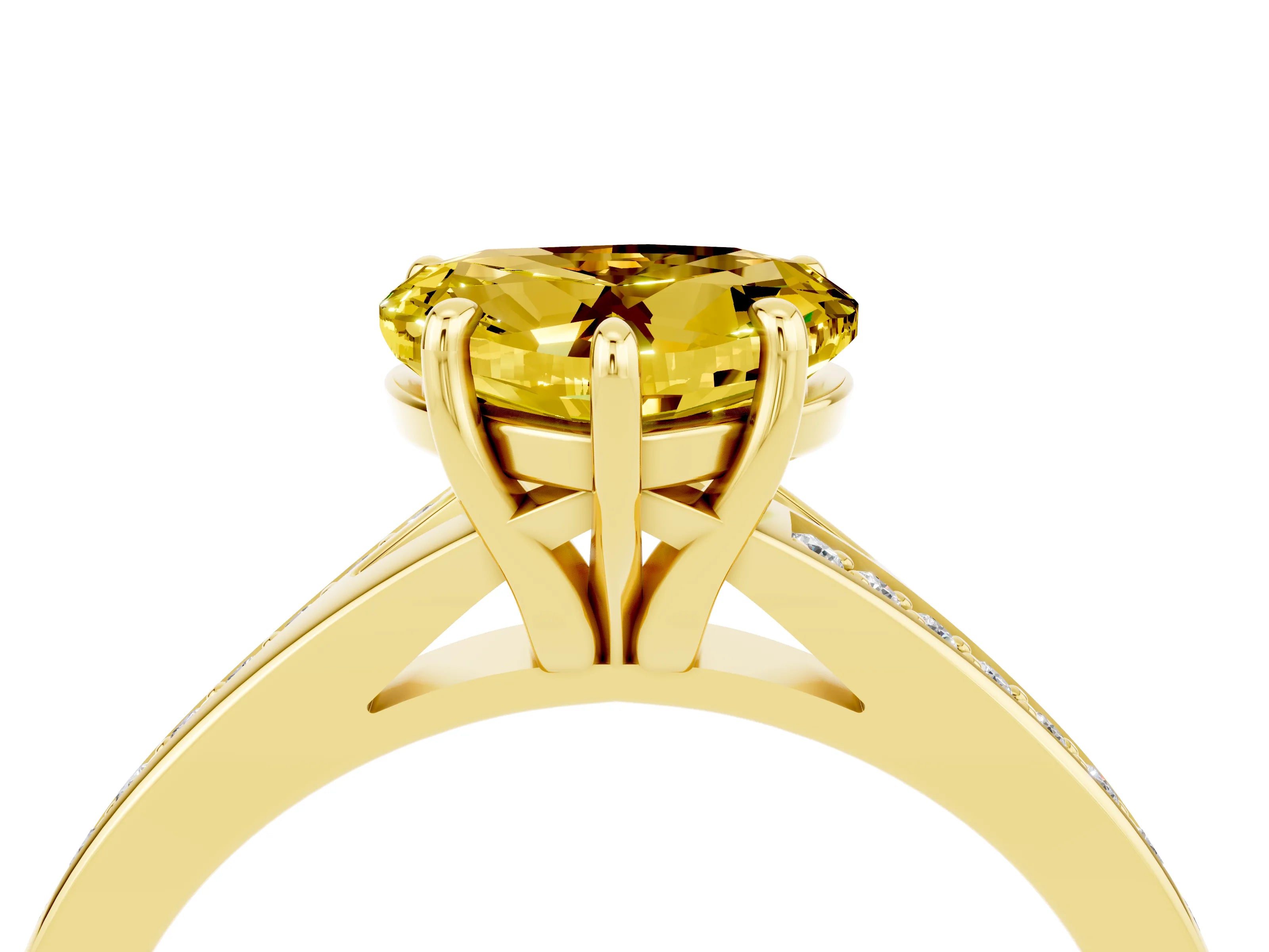 Yellow gold Heart Cut Yellow Sapphire Solitaire Ring with Pavé Band and Prong Setting_16