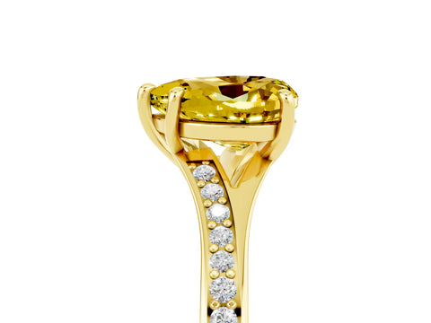 Yellow gold Heart Cut Yellow Sapphire Solitaire Ring with Pavé Band and Prong Setting_17