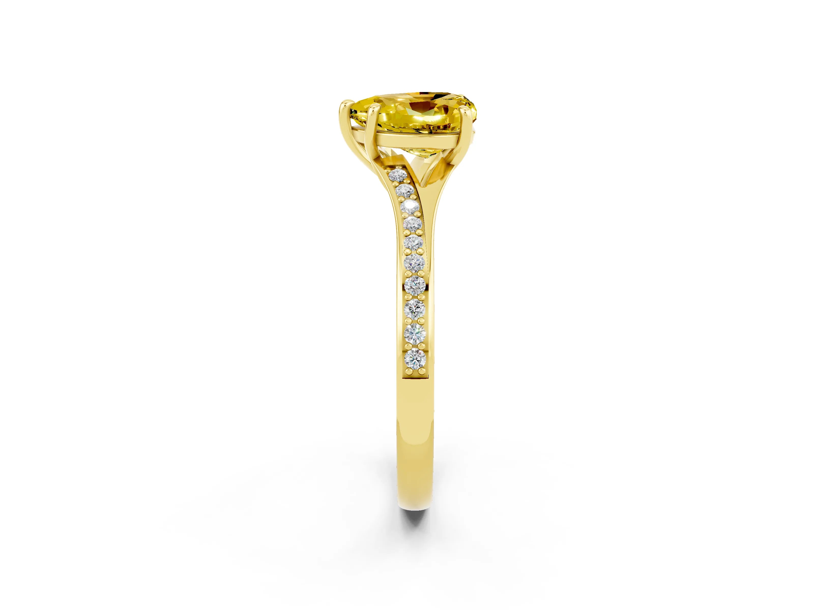 Yellow gold Heart Cut Yellow Sapphire Solitaire Ring with Pavé Band and Prong Setting_2
