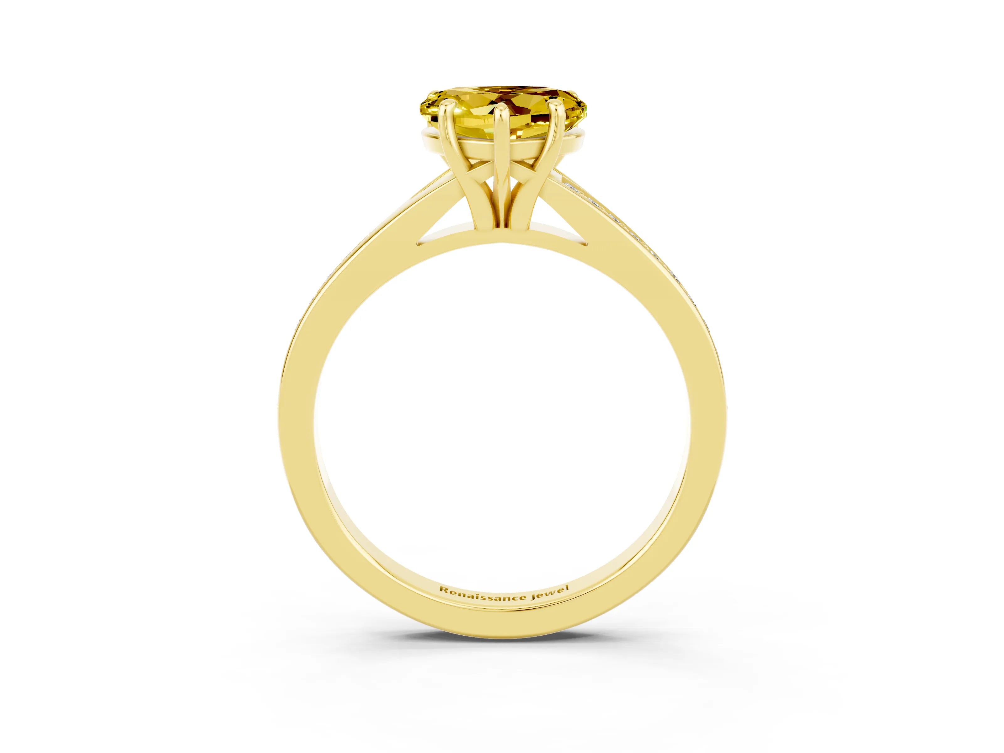 Yellow gold Heart Cut Yellow Sapphire Solitaire Ring with Pavé Band and Prong Setting_3