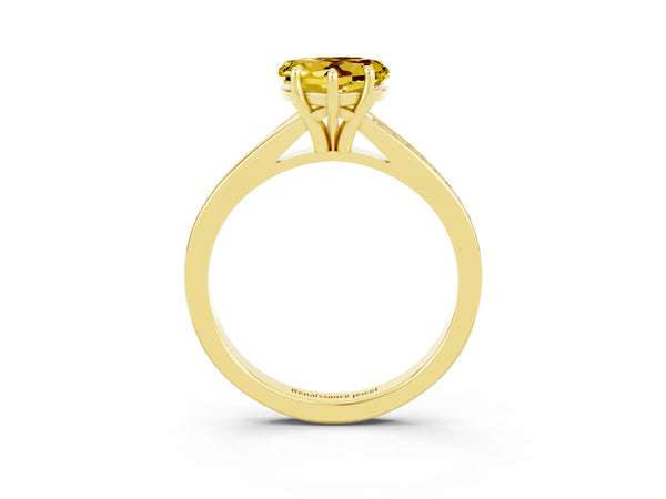 Yellow gold Heart Cut Yellow Sapphire Solitaire Ring with Pavé Band and Prong Setting