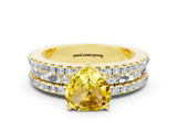 Yellow gold Heart Cut Yellow Sapphire Solitaire Ring with Pavé and Channel Set Band_24