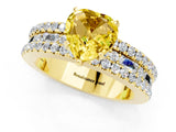 Yellow gold Heart Cut Yellow Sapphire Solitaire Ring with Pavé and Channel Set Band_25