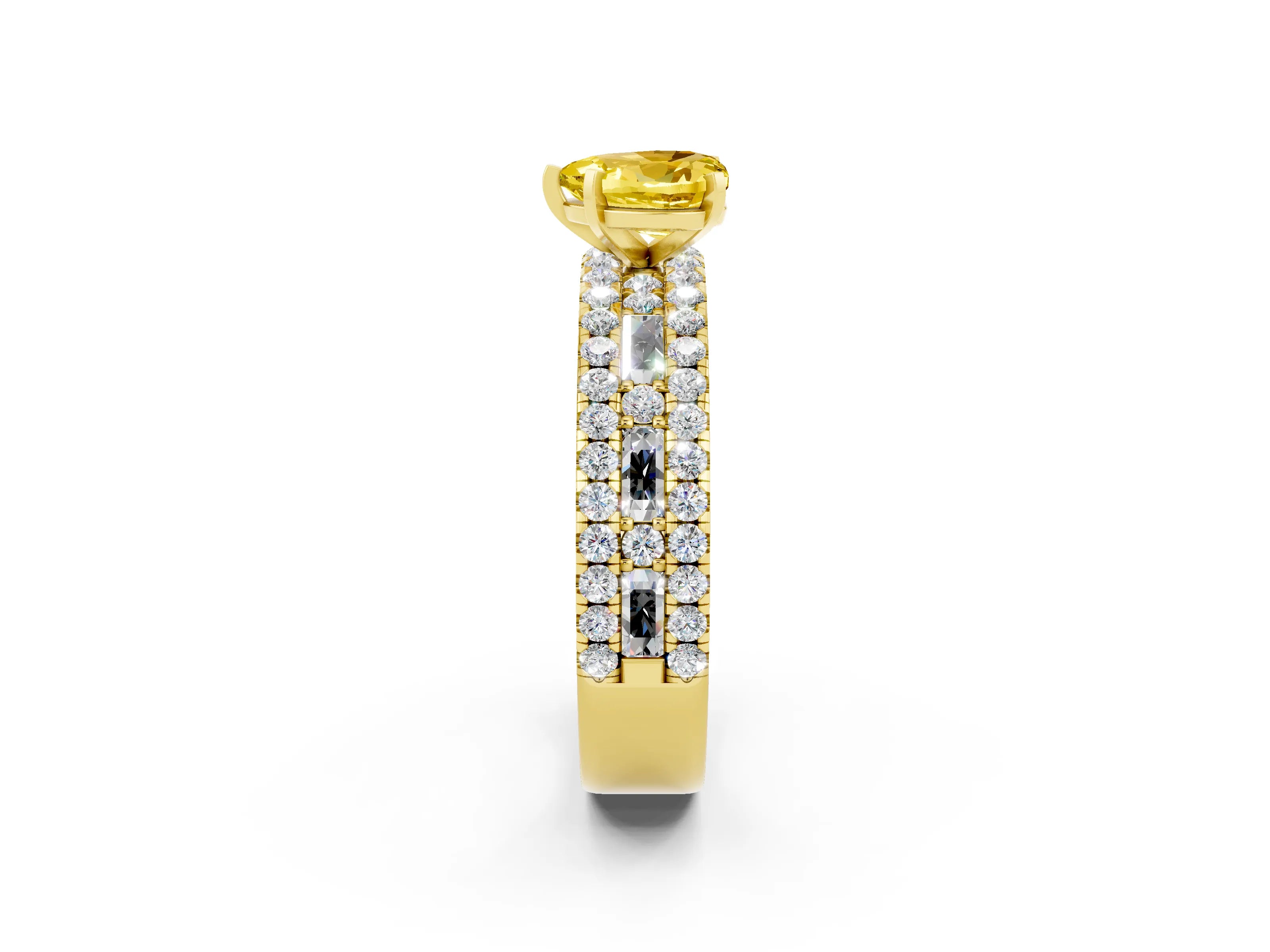Yellow gold Heart Cut Yellow Sapphire Solitaire Ring with Pavé and Channel Set Band_26