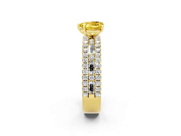Yellow gold Heart Cut Yellow Sapphire Solitaire Ring with Pavé and Channel Set Band