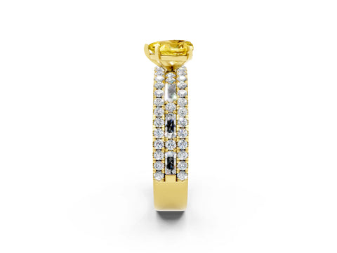 Yellow gold Heart Cut Yellow Sapphire Solitaire Ring with Pavé and Channel Set Band_26