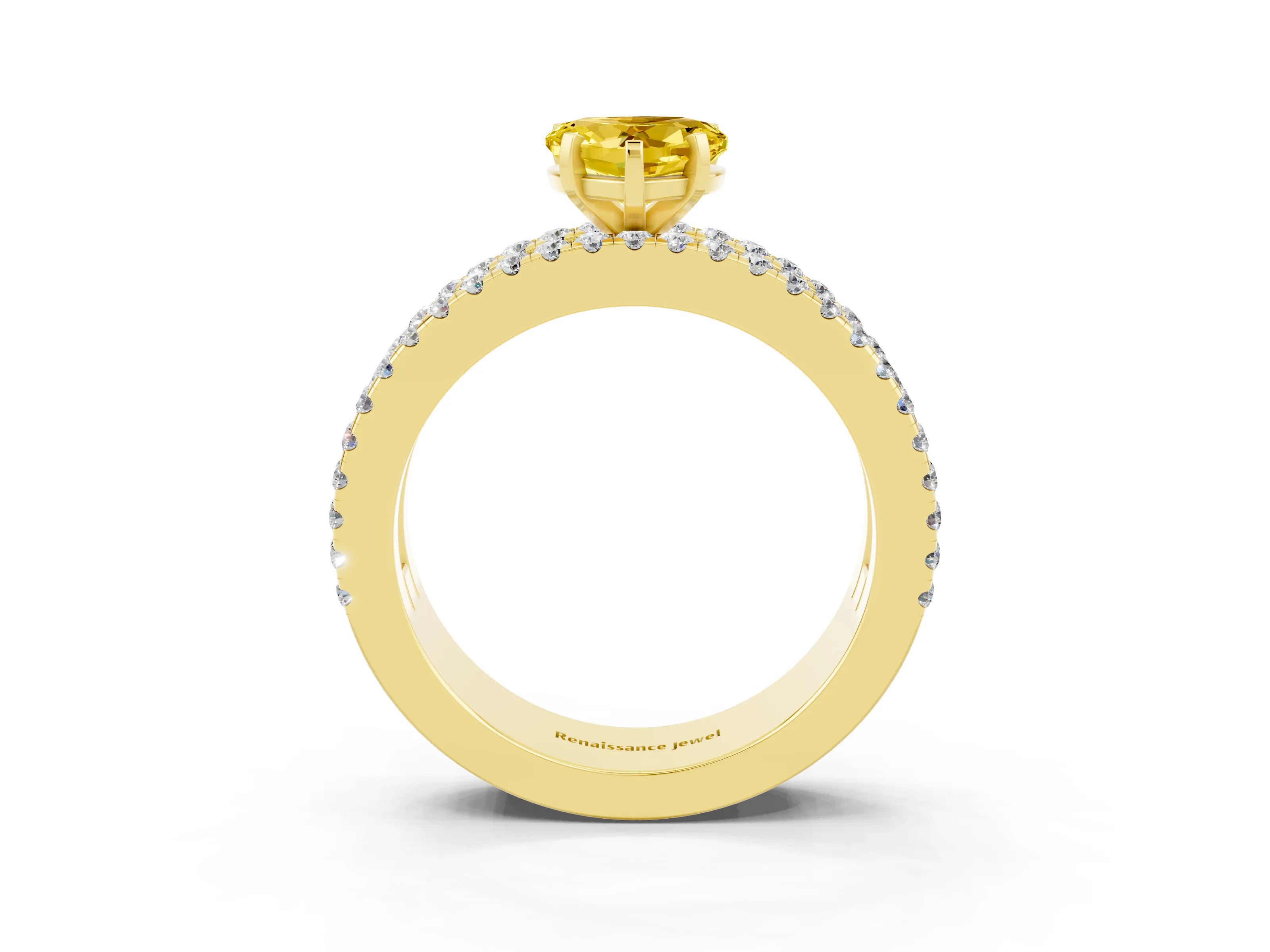 Yellow gold Heart Cut Yellow Sapphire Solitaire Ring with Pavé and Channel Set Band_27