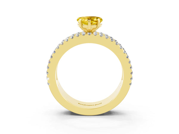 Yellow gold Heart Cut Yellow Sapphire Solitaire Ring with Pavé and Channel Set Band