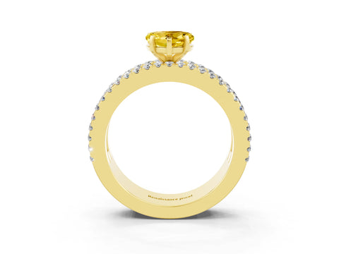 Yellow gold Heart Cut Yellow Sapphire Solitaire Ring with Pavé and Channel Set Band_27