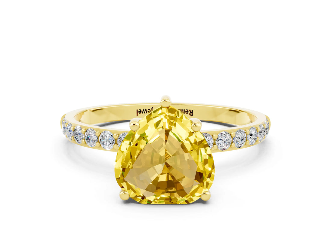 Yellow gold Heart Cut Yellow Sapphire Solitaire Ring with Pave Band and Four Prong Setting_48
