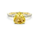 Yellow gold Heart Cut Yellow Sapphire Solitaire Ring with Pave Band and Four Prong Setting_48