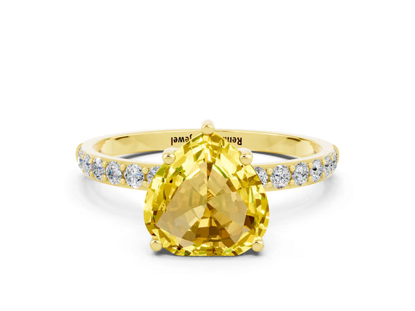Yellow gold Heart Cut Yellow Sapphire Solitaire Ring with Round  Pavé Band and Prong Setting