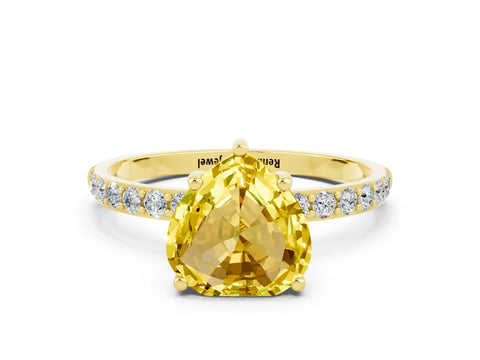 Yellow gold Heart Cut Yellow Sapphire Solitaire Ring with Pave Band and Four Prong Setting_48