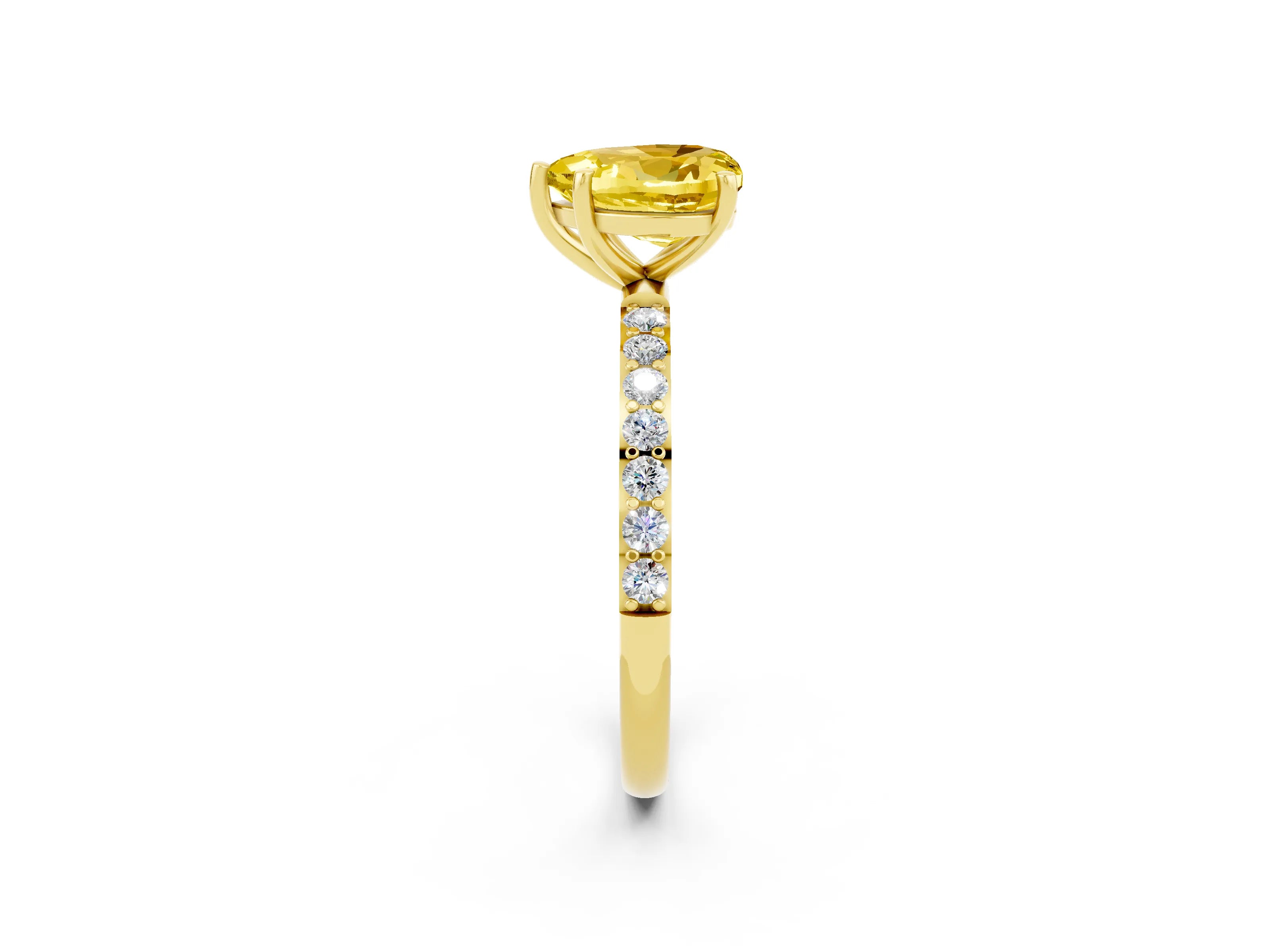 Yellow gold Heart Cut Yellow Sapphire Solitaire Ring with Pave Band and Four Prong Setting_50