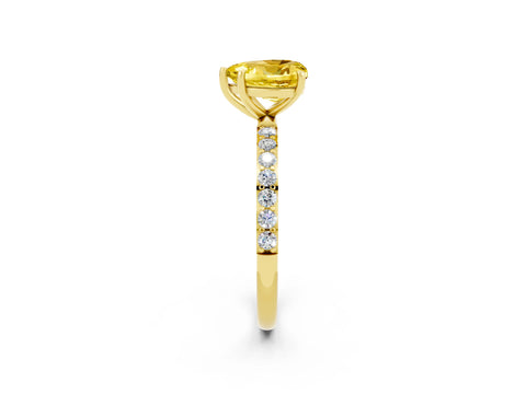 Yellow gold Heart Cut Yellow Sapphire Solitaire Ring with Pave Band and Four Prong Setting_50