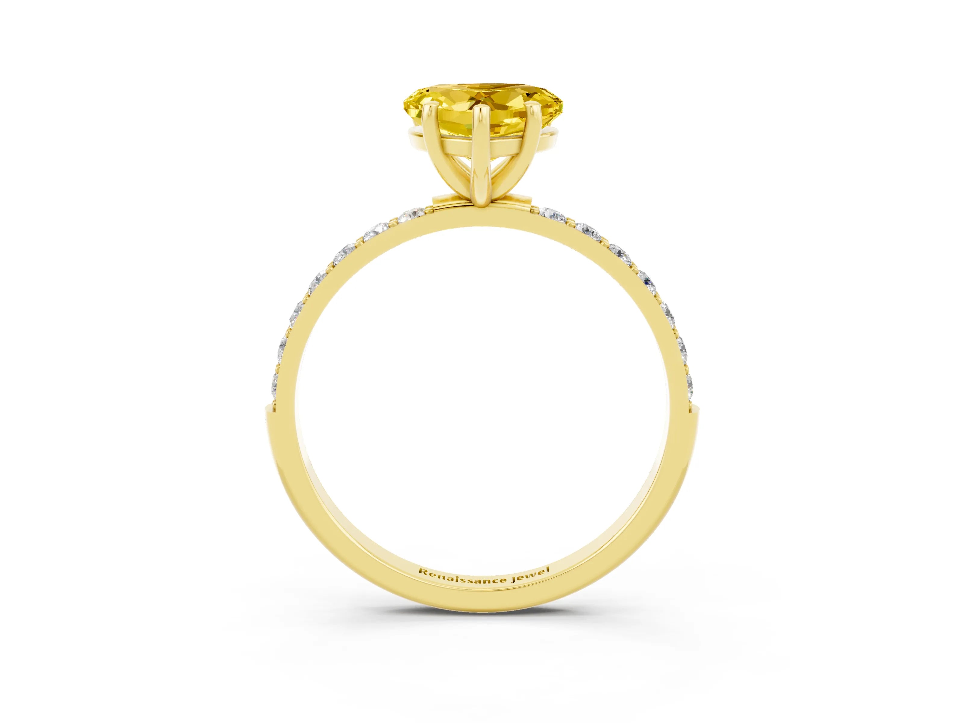 Yellow gold Heart Cut Yellow Sapphire Solitaire Ring with Pave Band and Four Prong Setting_51