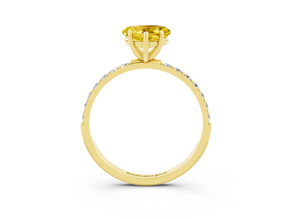 Yellow gold Heart Cut Yellow Sapphire Solitaire Ring with Round  Pavé Band and Prong Setting