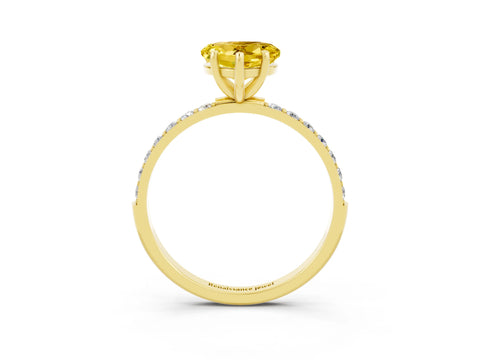 Yellow gold Heart Cut Yellow Sapphire Solitaire Ring with Pave Band and Four Prong Setting_51