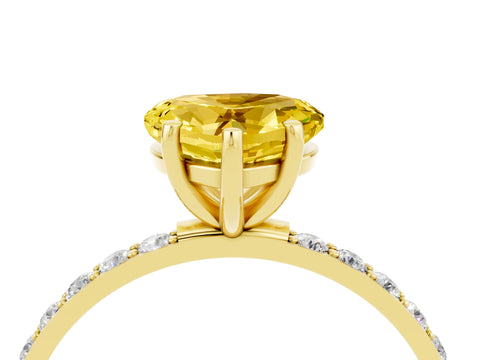Yellow gold Heart Cut Yellow Sapphire Solitaire Ring with Pave Band and Four Prong Setting_52