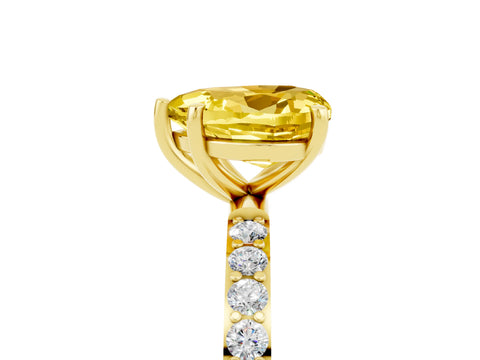 Yellow gold Heart Cut Yellow Sapphire Solitaire Ring with Pave Band and Four Prong Setting_53