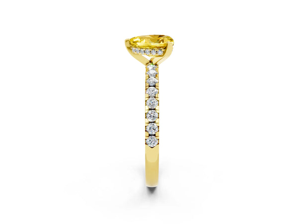 Yellow gold Heart Cut Yellow Sapphire Solitaire Ring with Round Pavé Band and Four-Prong Setting