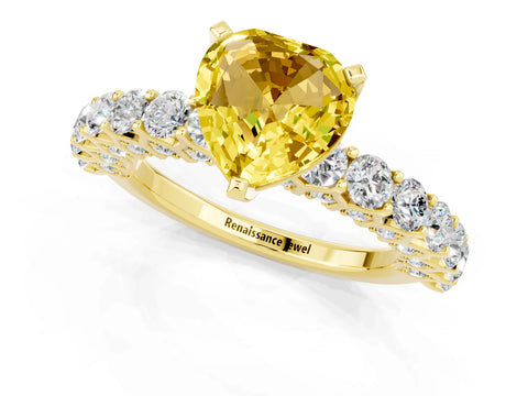 Yellow gold Heart Cut Yellow Sapphire Solitaire Ring with Shared Prong Pavé Band and Four-Prong Setting_13