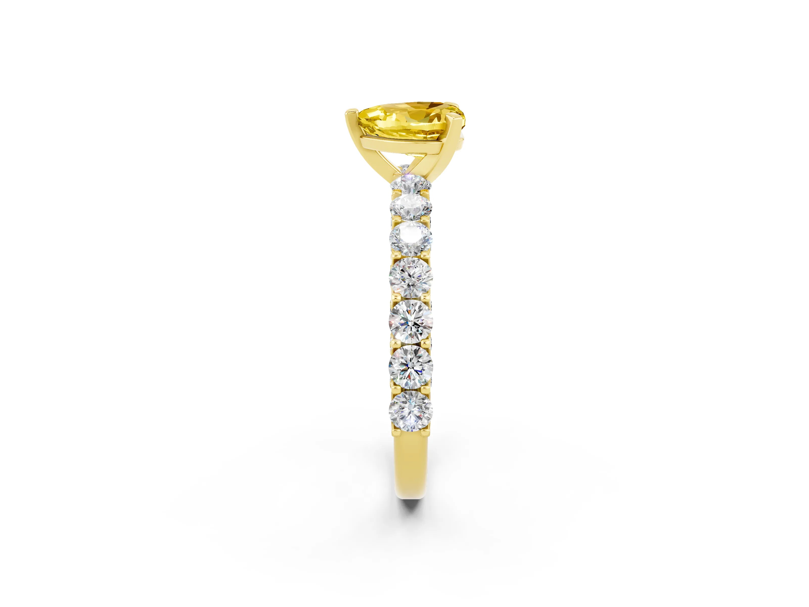 Yellow gold Heart Cut Yellow Sapphire Solitaire Ring with Shared Prong Pavé Band and Four-Prong Setting_14