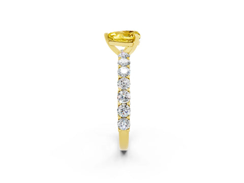 Yellow gold Heart Cut Yellow Sapphire Solitaire Ring with Shared Prong Pavé Band and Four-Prong Setting_14