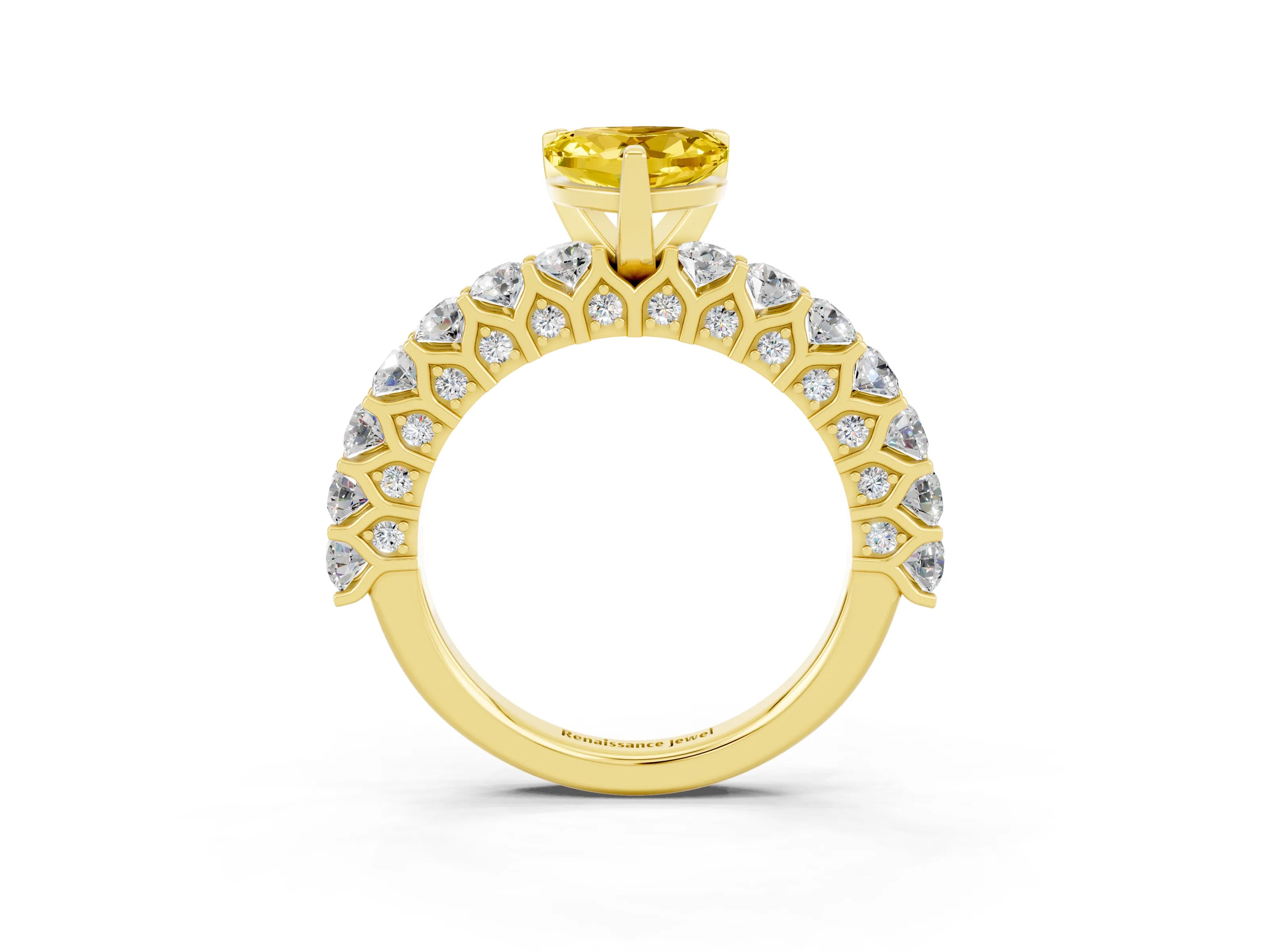 Yellow gold Heart Cut Yellow Sapphire Solitaire Ring with Shared Prong Pavé Band and Four-Prong Setting_15
