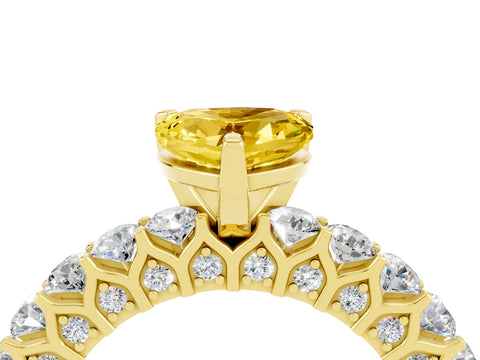Yellow gold Heart Cut Yellow Sapphire Solitaire Ring with Shared Prong Pavé Band and Four-Prong Setting_16