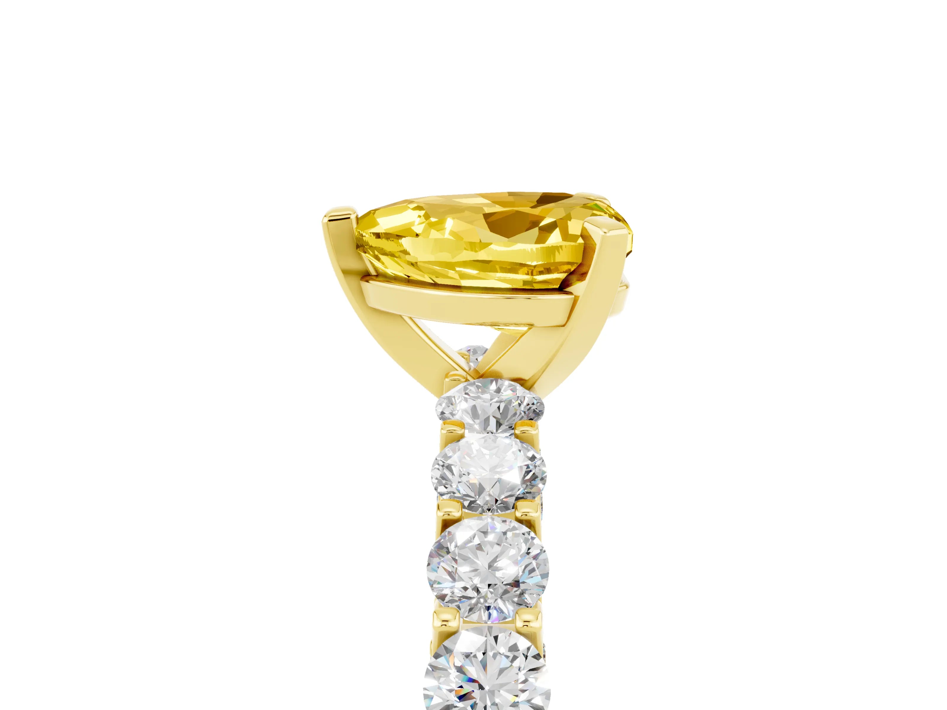 Yellow gold Heart Cut Yellow Sapphire Solitaire Ring with Shared Prong Pavé Band and Four-Prong Setting_17