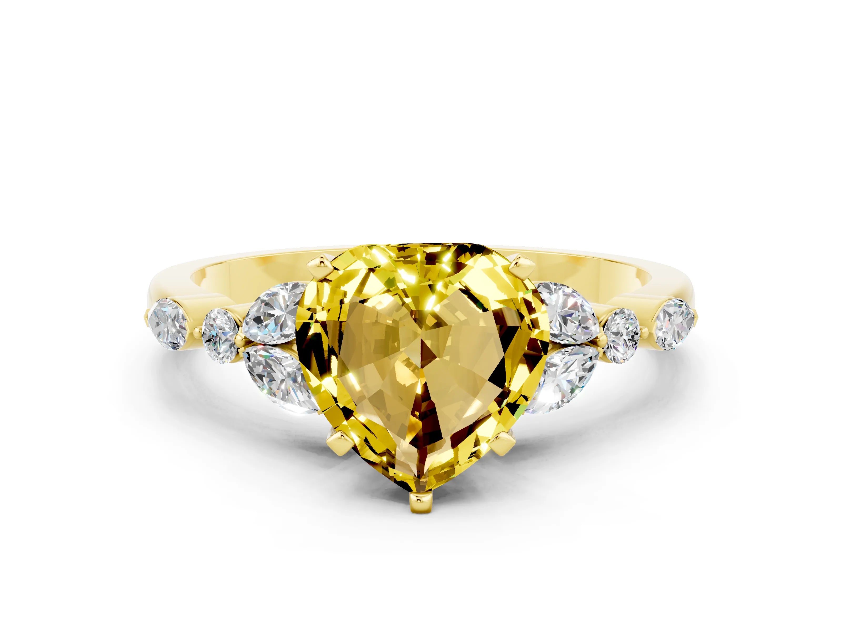 Yellow gold Heart Cut Yellow Sapphire Solitaire Ring with Side Stones and Four-Prong Setting_12