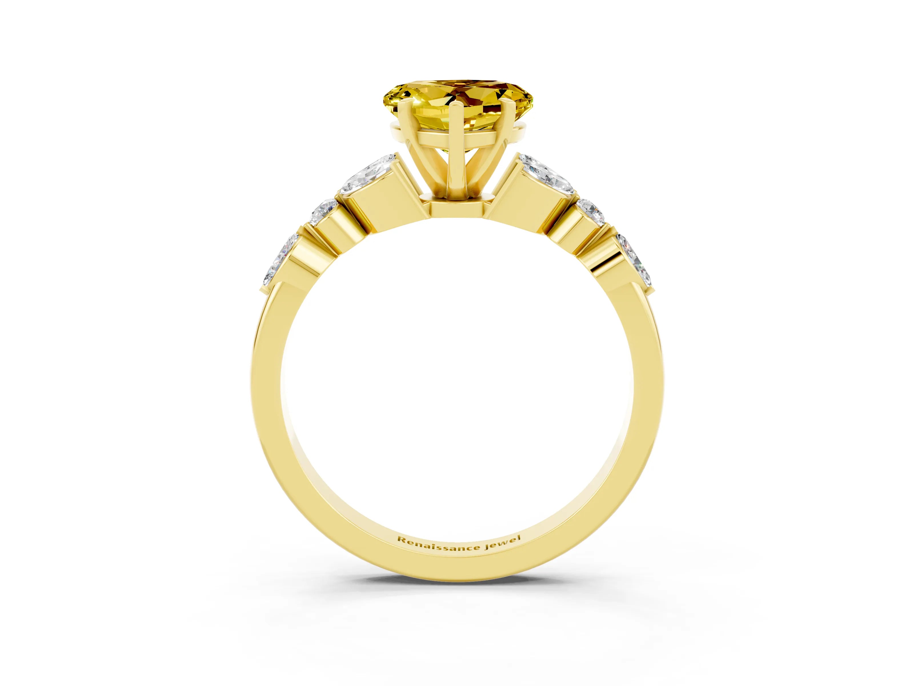 Yellow gold Heart Cut Yellow Sapphire Solitaire Ring with Side Stones and Four-Prong Setting_15