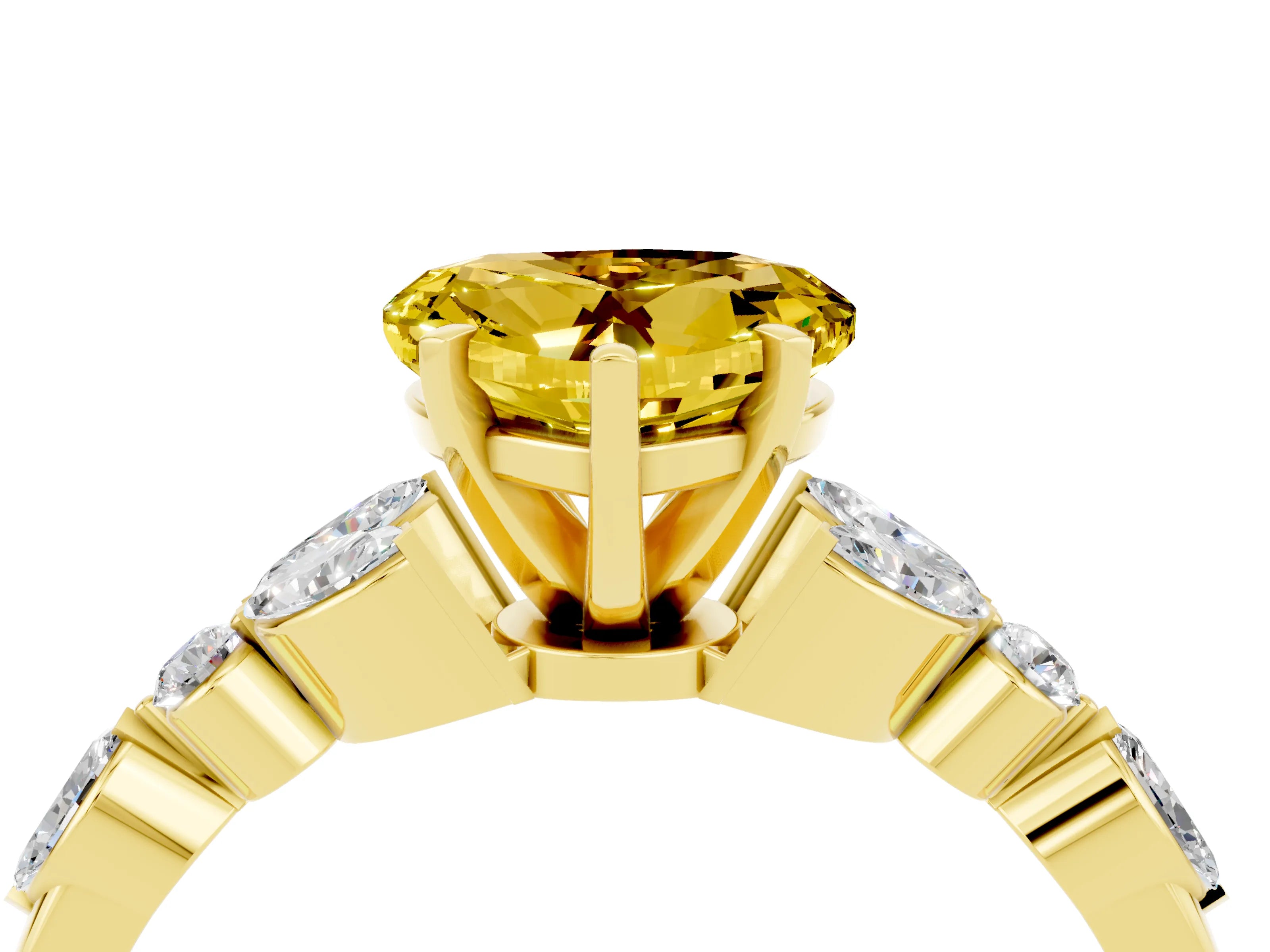 Yellow gold Heart Cut Yellow Sapphire Solitaire Ring with Side Stones and Four-Prong Setting_16