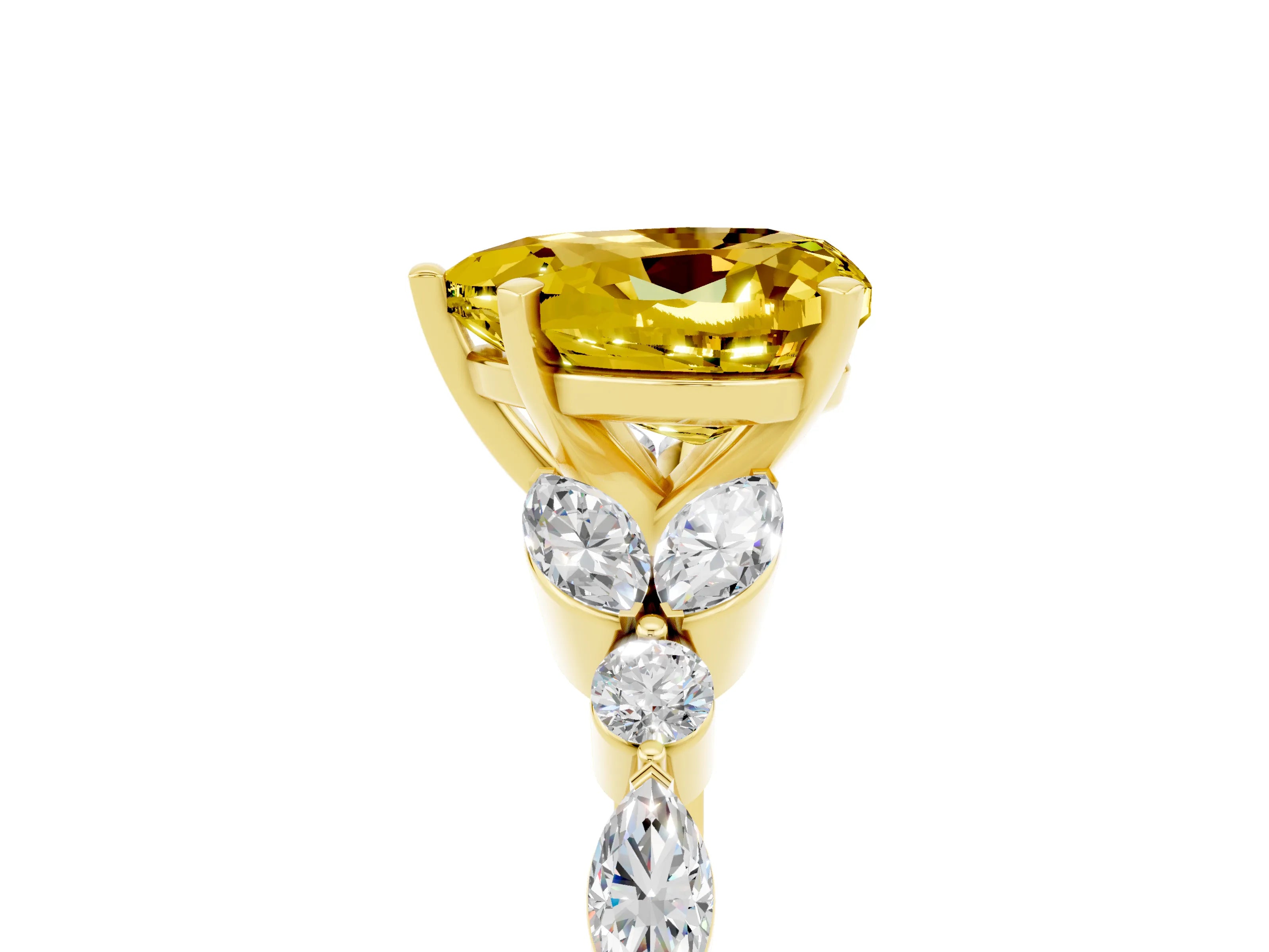 Yellow gold Heart Cut Yellow Sapphire Solitaire Ring with Side Stones and Four-Prong Setting_17