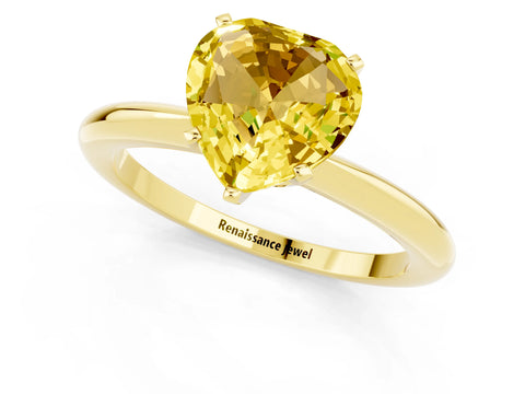 Yellow gold Heart Cut Yellow Sapphire Solitaire Ring with Six-Prong Setting and Classic Band_1