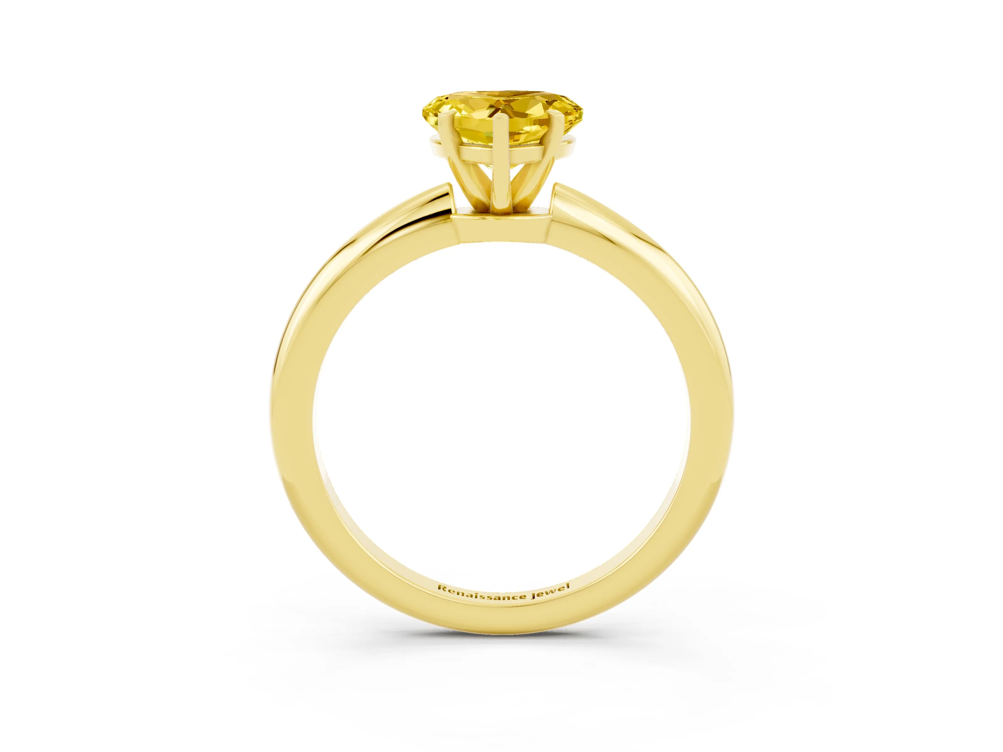 Yellow gold Heart Cut Yellow Sapphire Solitaire Ring with Six-Prong Setting and Classic Band_3
