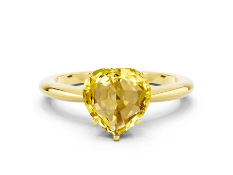 Yellow gold Heart Cut Yellow Sapphire Solitaire Ring with Six-Prong Setting and Classic Band