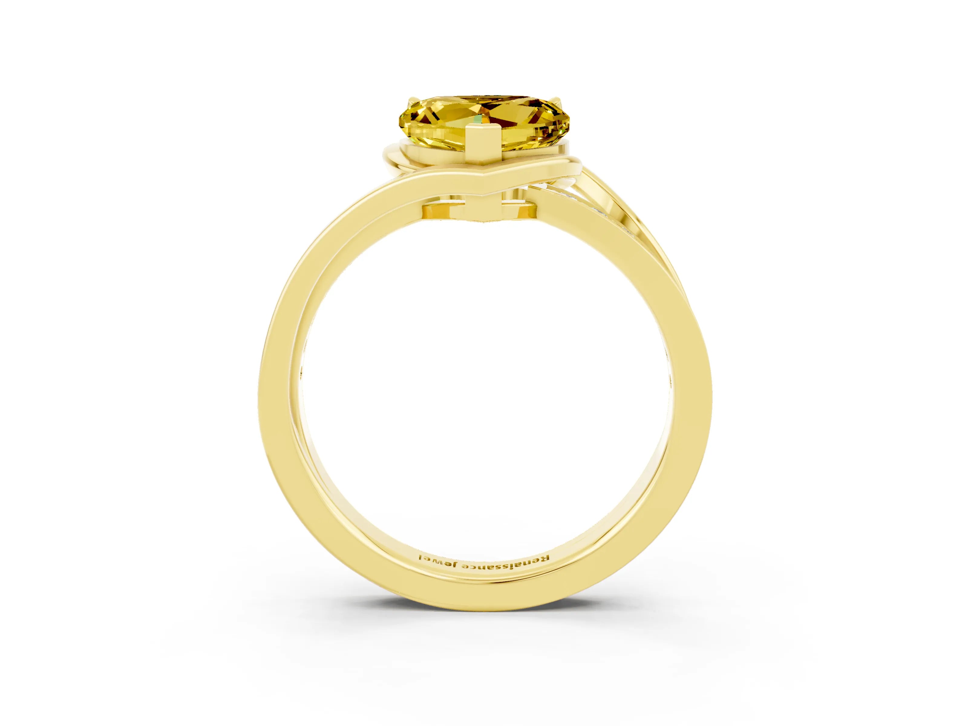 Yellow gold Heart Cut Yellow Sapphire Solitaire Ring with Split Shank and Prong Setting_3