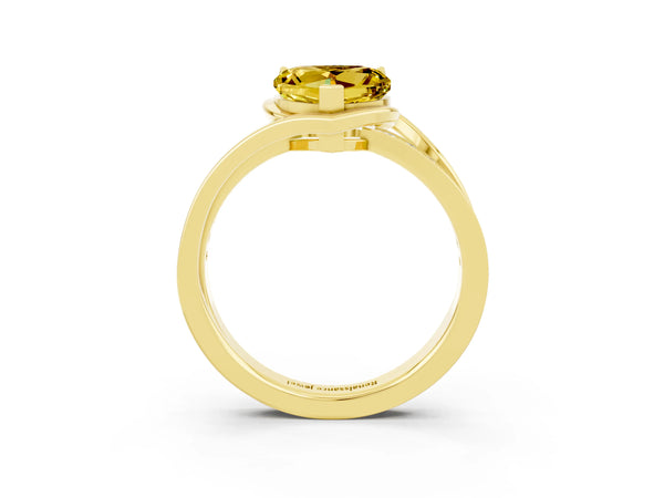Yellow gold Heart Cut Yellow Sapphire Solitaire Ring with Split Shank and Prong Setting