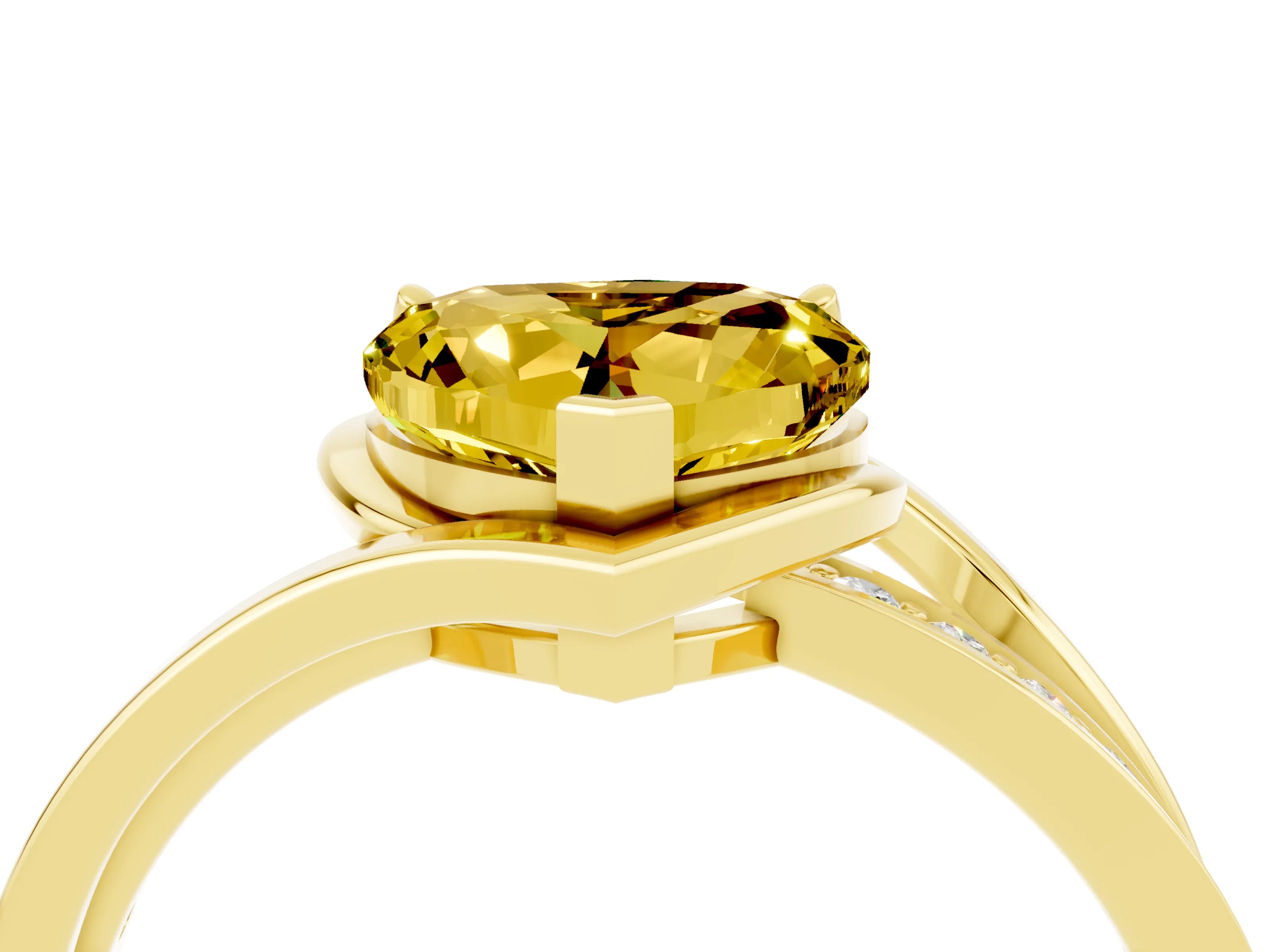 Yellow gold Heart Cut Yellow Sapphire Solitaire Ring with Split Shank and Prong Setting_4