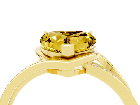 Yellow gold Heart Cut Yellow Sapphire Solitaire Ring with Split Shank and Prong Setting_4