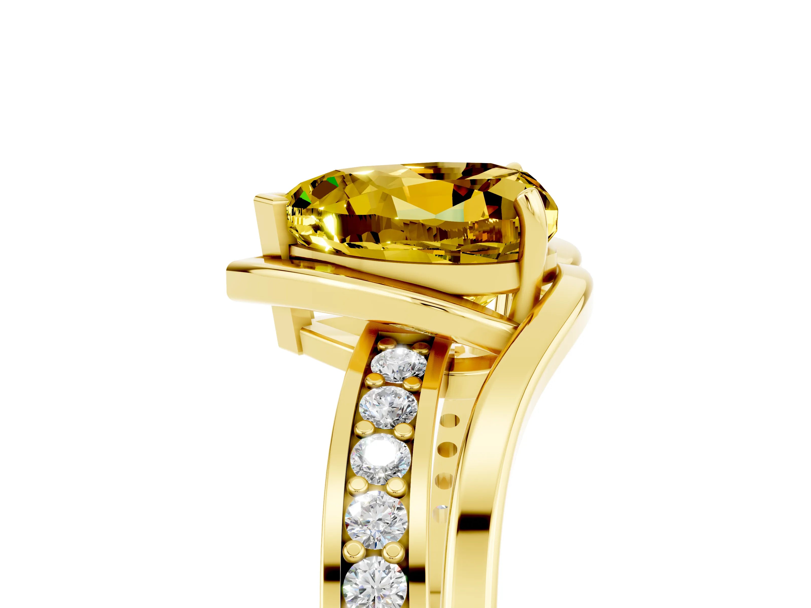Yellow gold Heart Cut Yellow Sapphire Solitaire Ring with Split Shank and Prong Setting_5